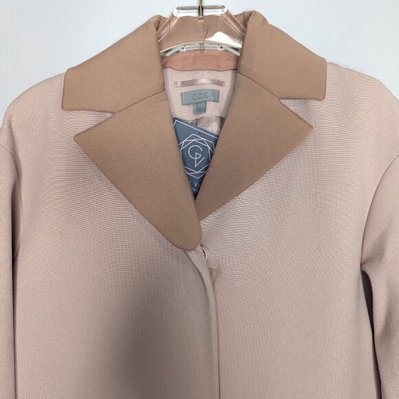 COS Pale Pink Long Sleeve Coat Zip Up Pockets Detachable Collar Lined Size 2 - Picture 4 of 8